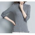 PK18ST096 classic constract ribbed wool sweater for women